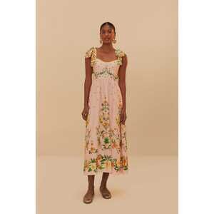 Farm Rio Pink Botanical Floral Beauty Shoulder Bow Midi Dress NEW Medium